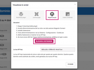 3 - Seleziona la tab Magento plugin e cliccare sul tasto Scarica l'estentsione